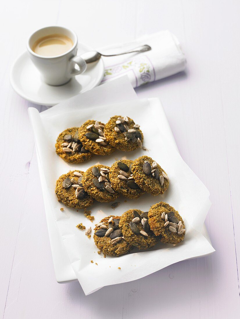 Herb biscuits with seeds, espresso