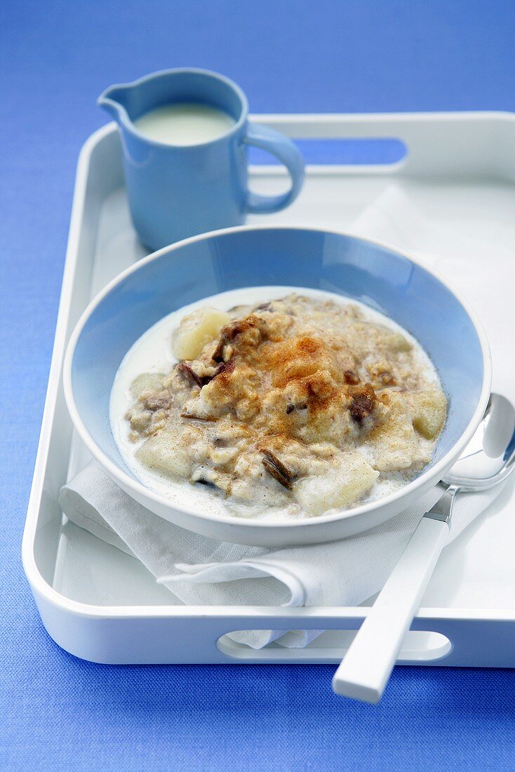 Porridge with fruit on tray