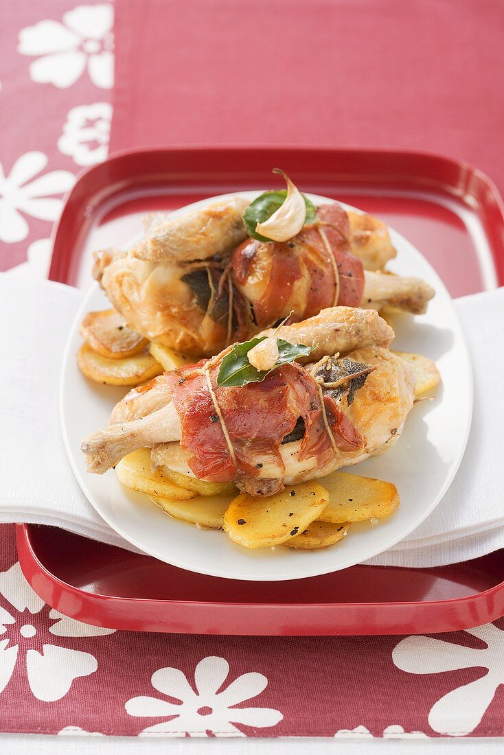 Poussins with sage and Parma ham