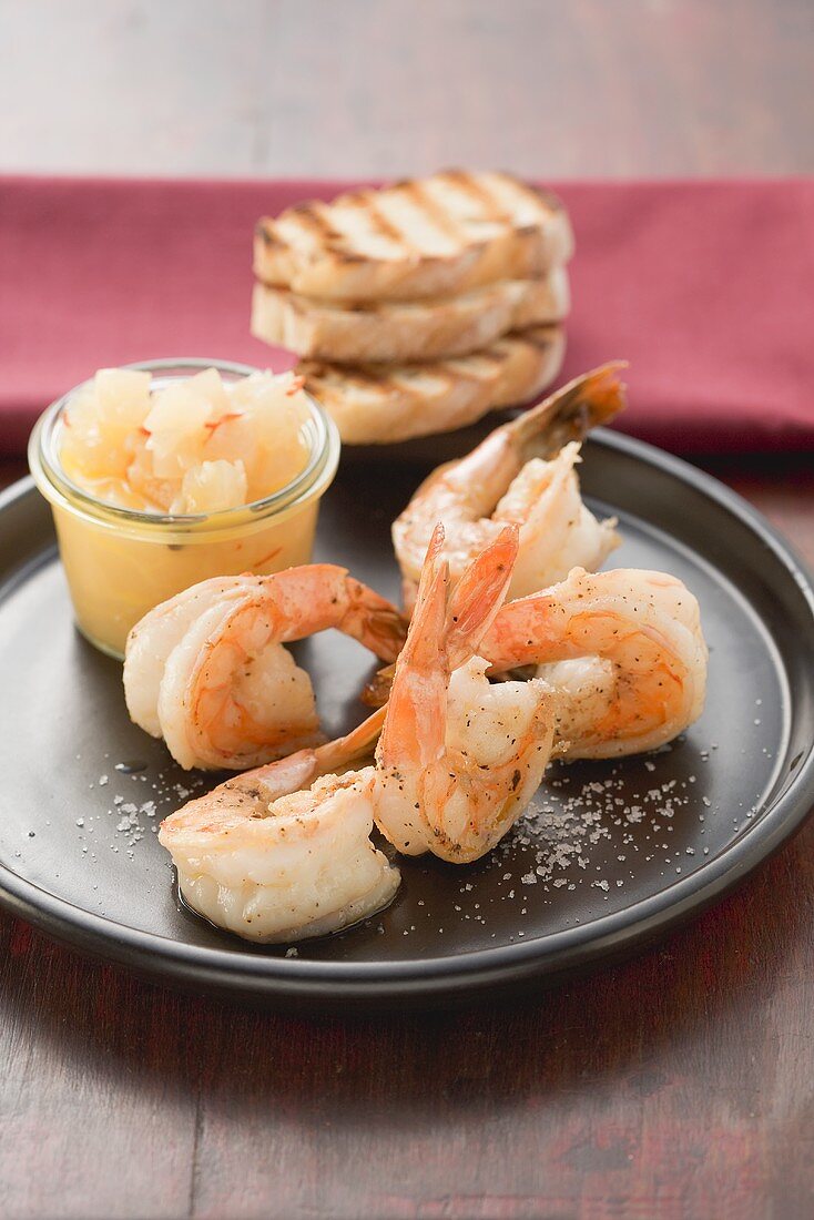 Gambas with chilli pear chutney