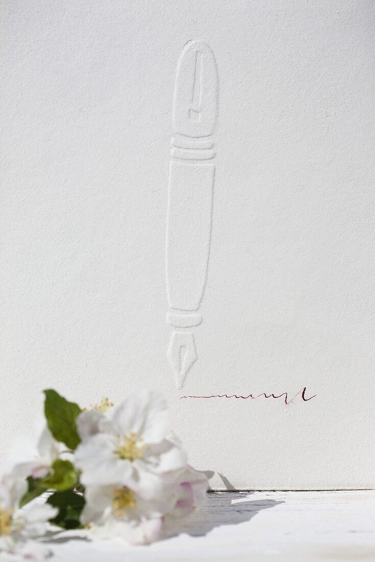 Apple blossom with calligraphy