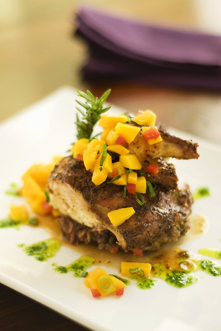 Quail with mango salsa