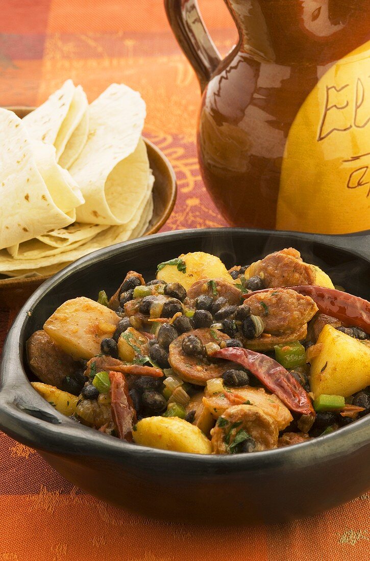 Chorizo with black beans and potatoes