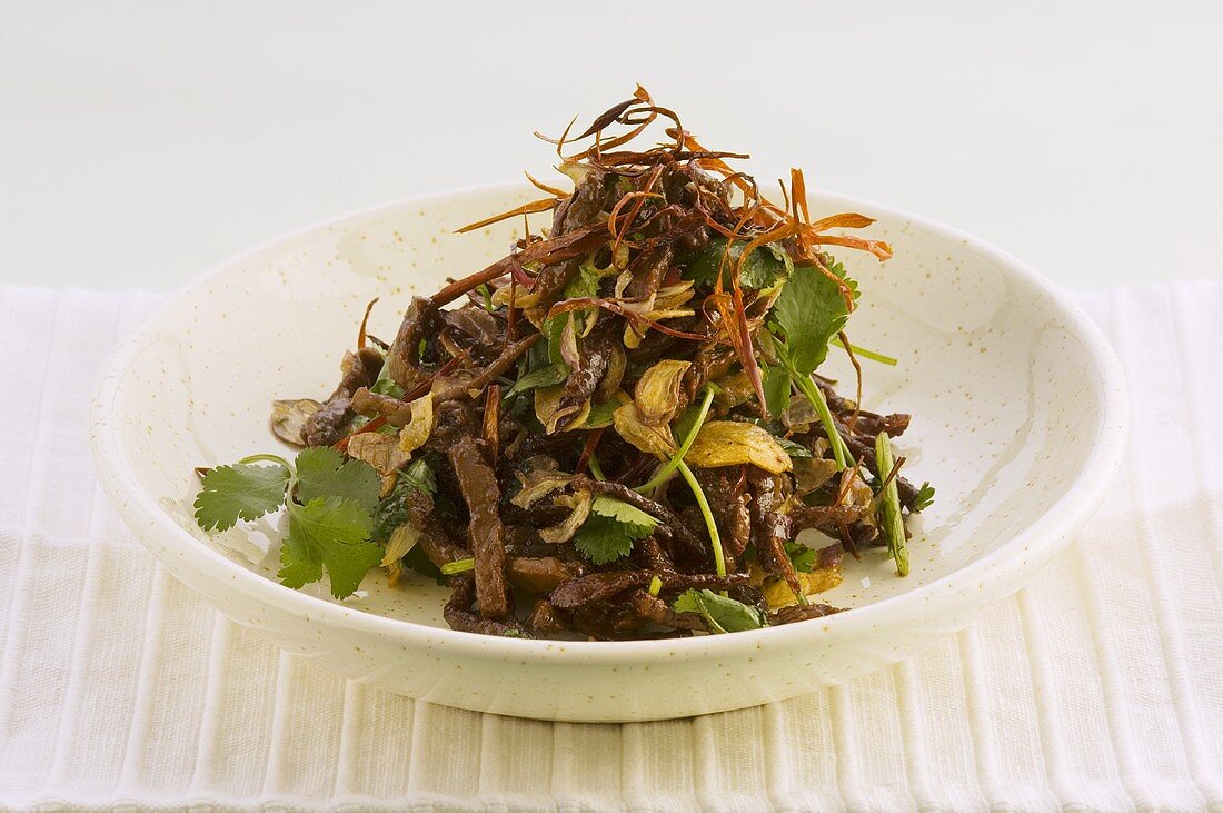 Beef with vegetables and fresh coriander