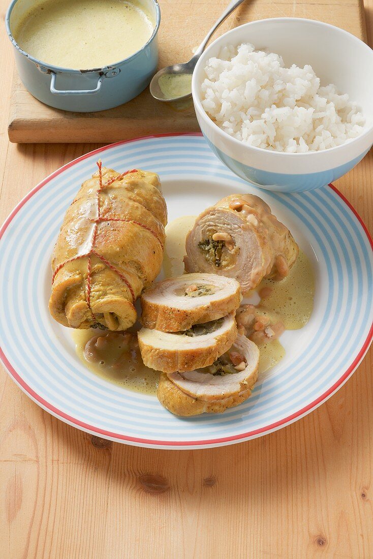 Turkey roulades with curry sauce