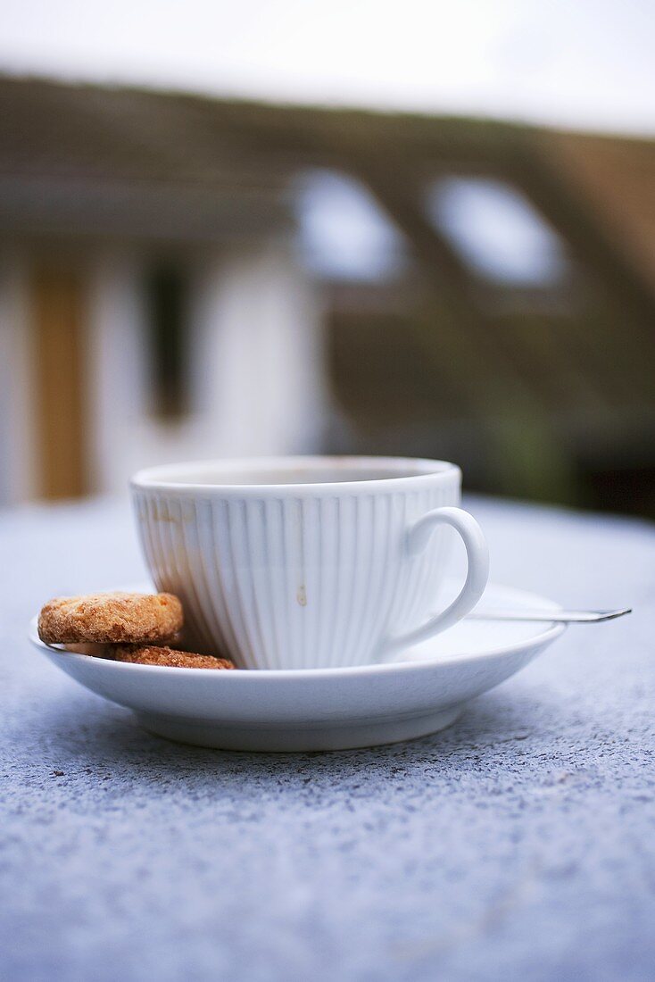 A cup of coffee and biscuits