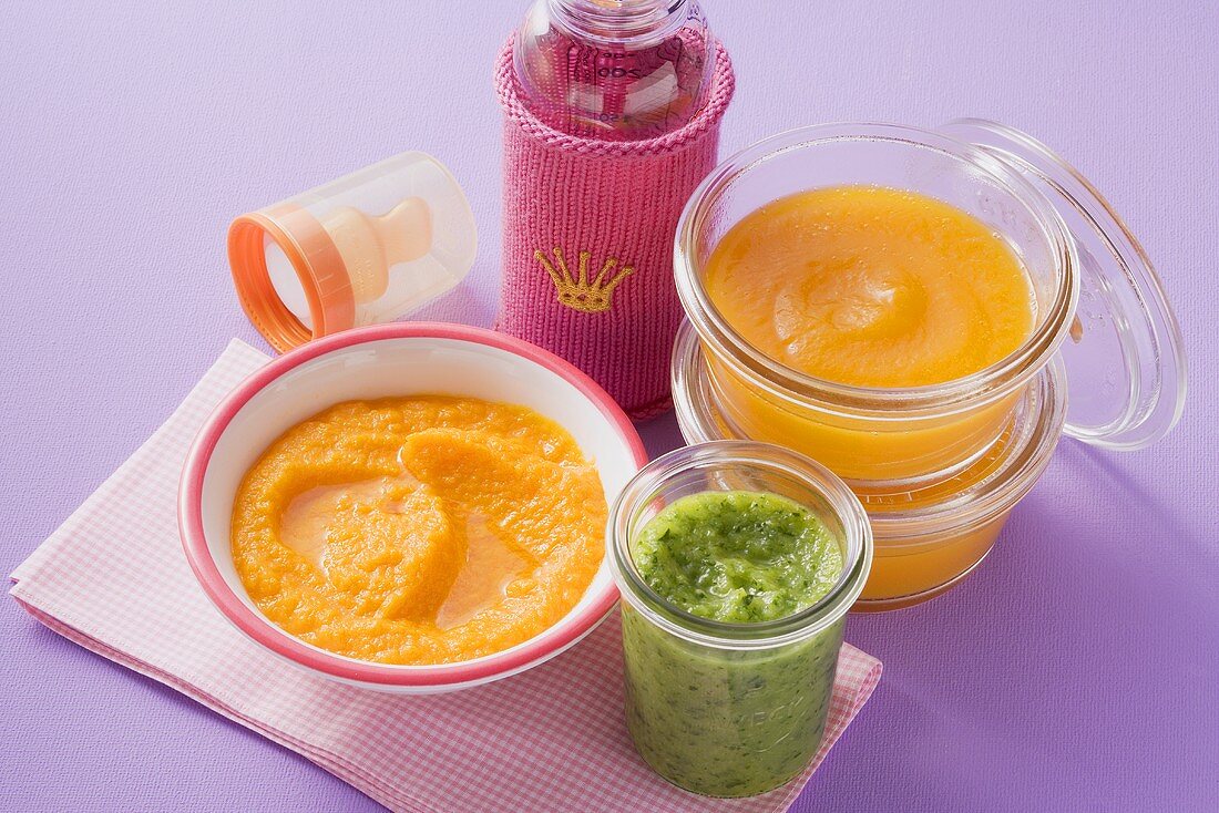 Carrot, pumpkin and courgette puree for babies