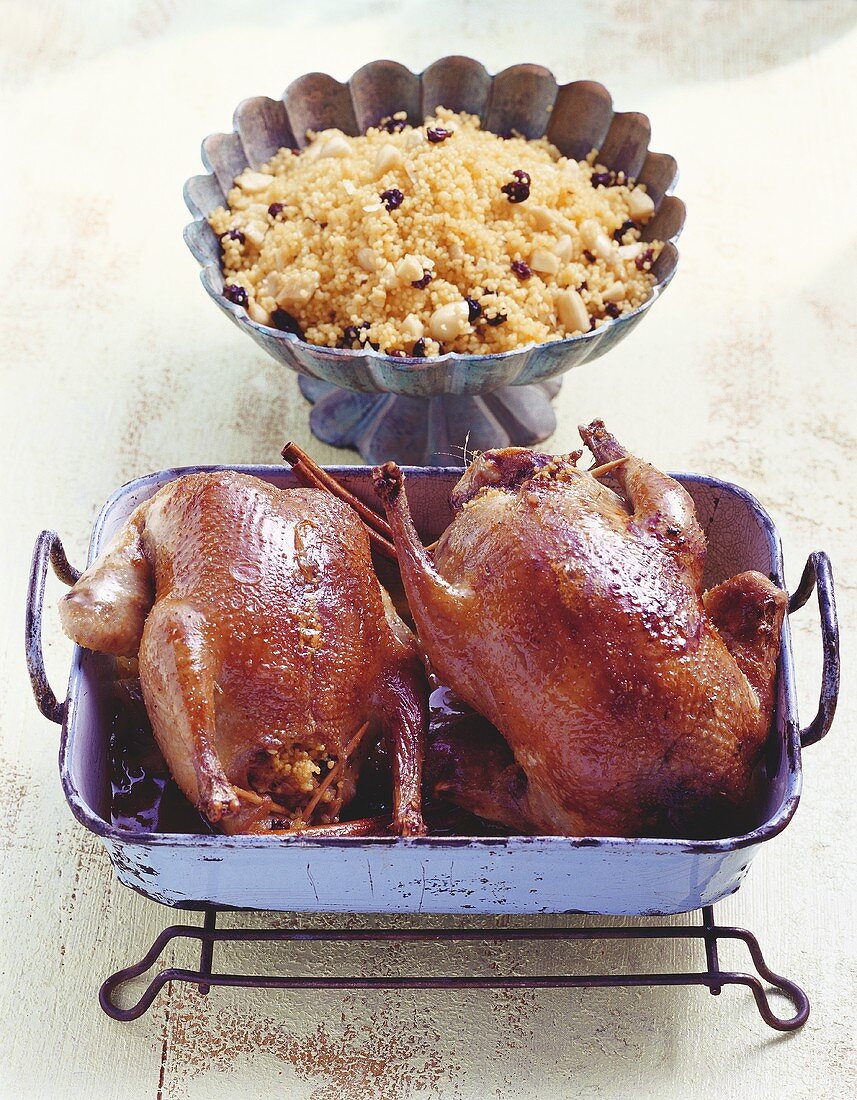 Pigeon with couscous and almond stuffing
