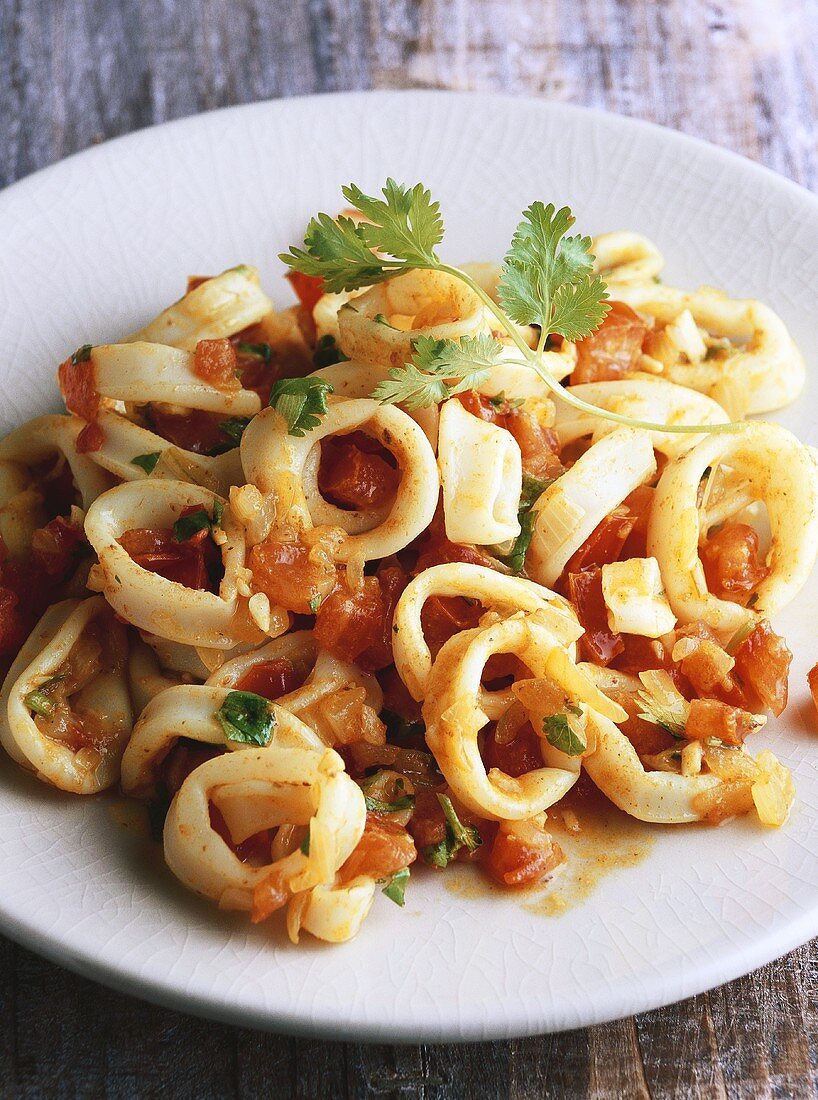 Squid masala with tomatoes, India