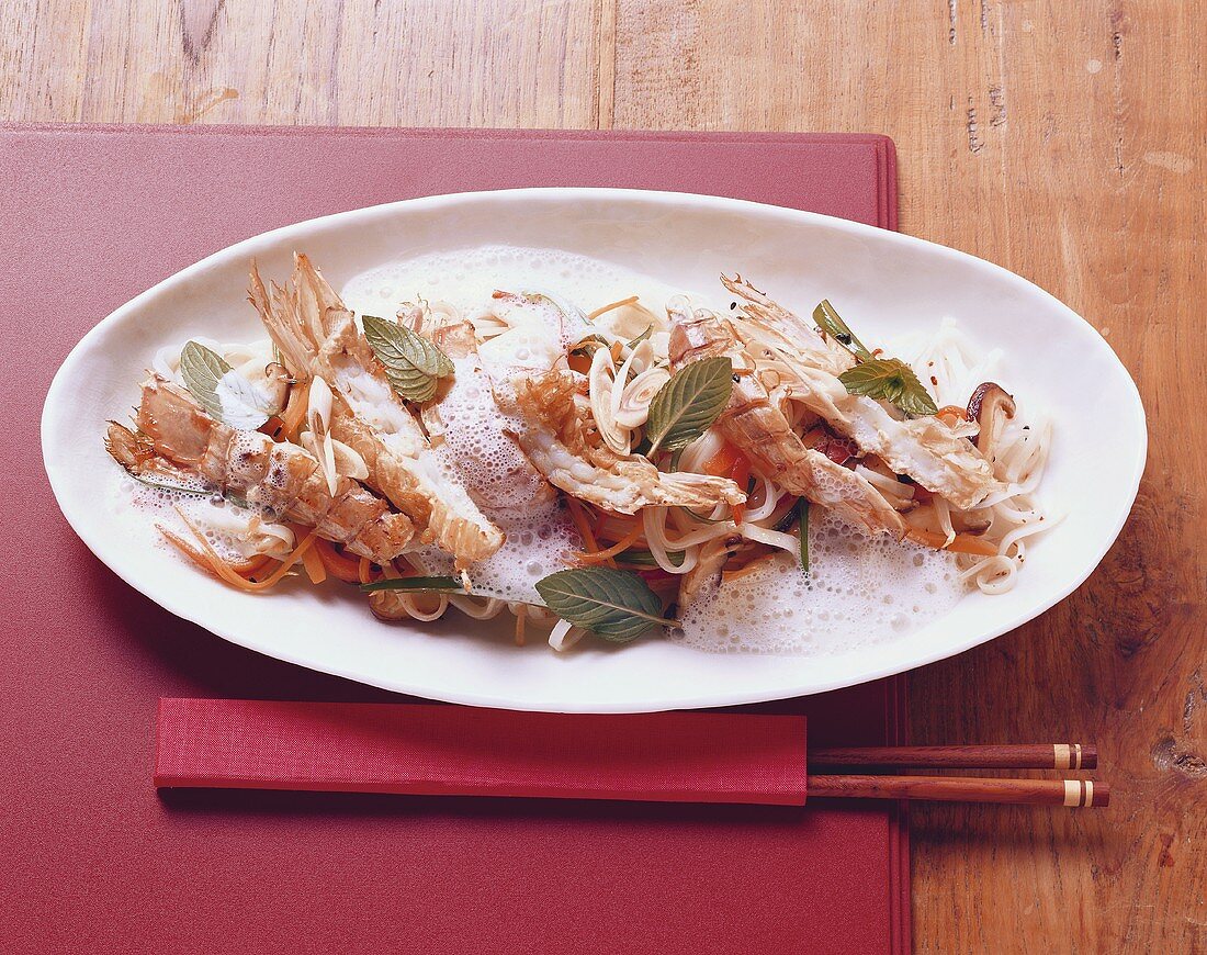 Asian noodles with mantis shrimp