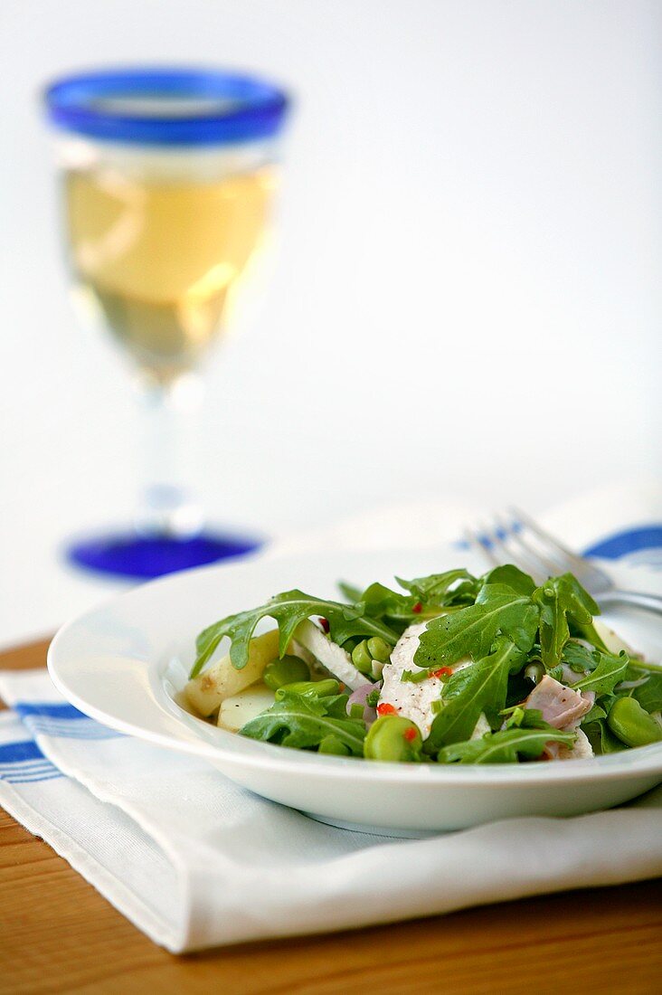 Rucolasalat mit Hähnchen und Kartoffeln