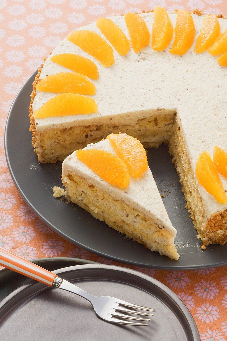 Orange cake with crushed praline