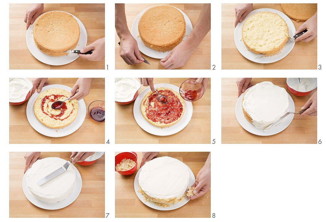 Filling and decorating a sponge cake