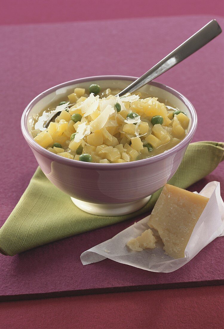 Potato risotto with peas and Parmesan