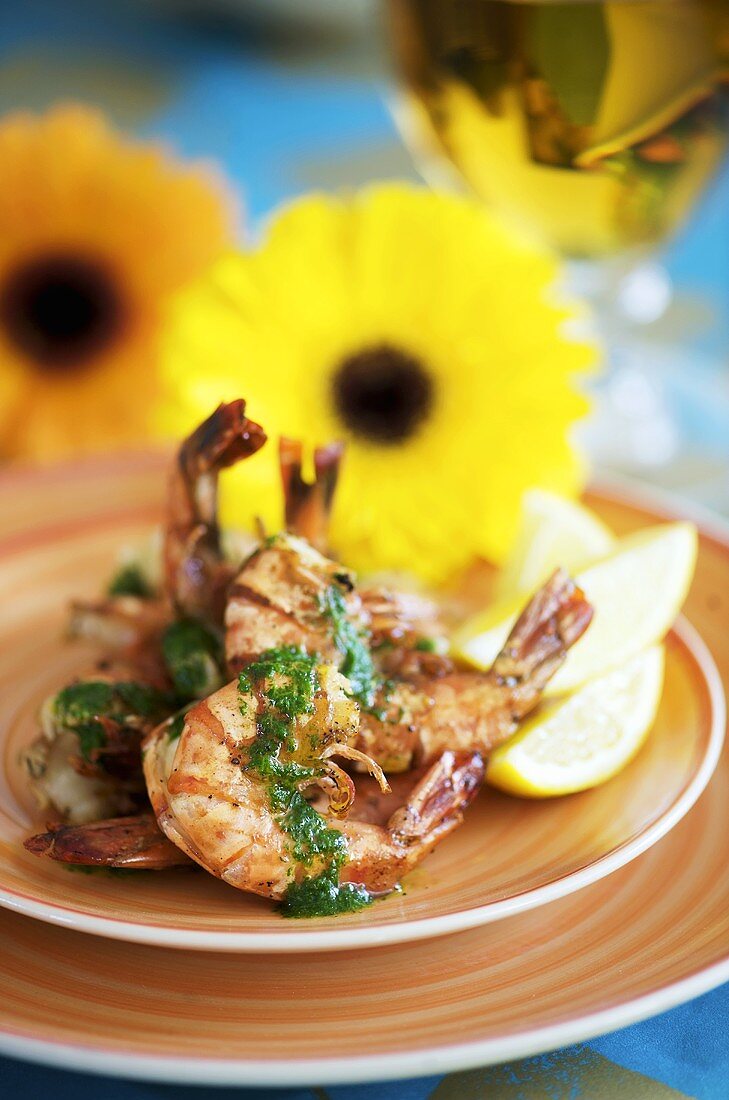 Chilli prawns with herb sauce (Mexico)