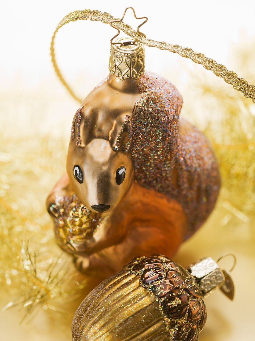 Christmas tree ornaments (squirrel, acorn)