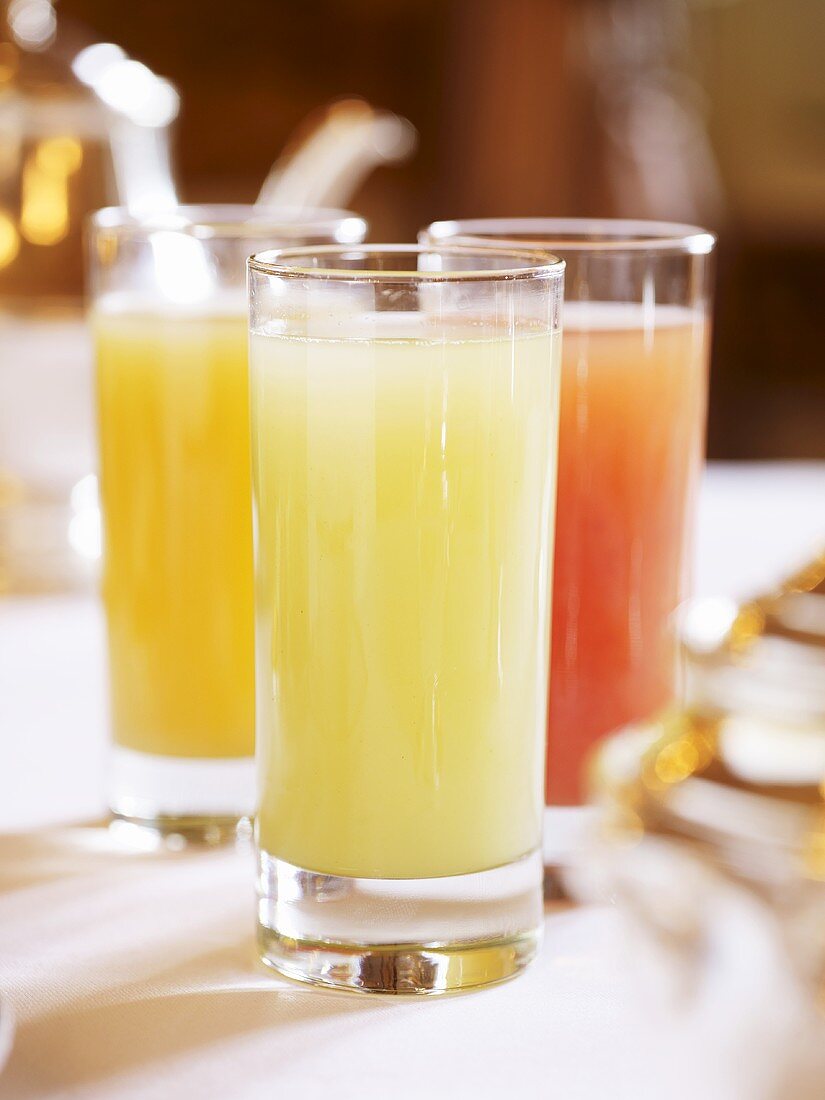 Fresh fruit juices in glasses
