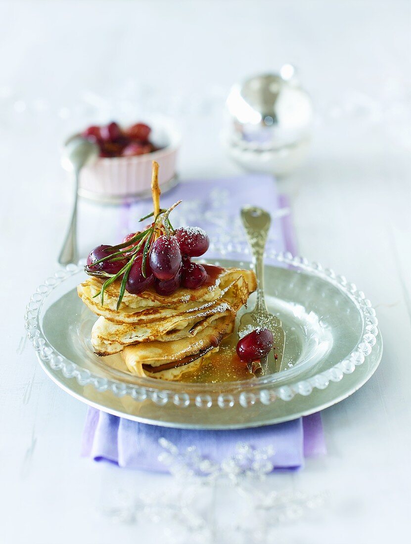 Crêpes with grapes and rosemary