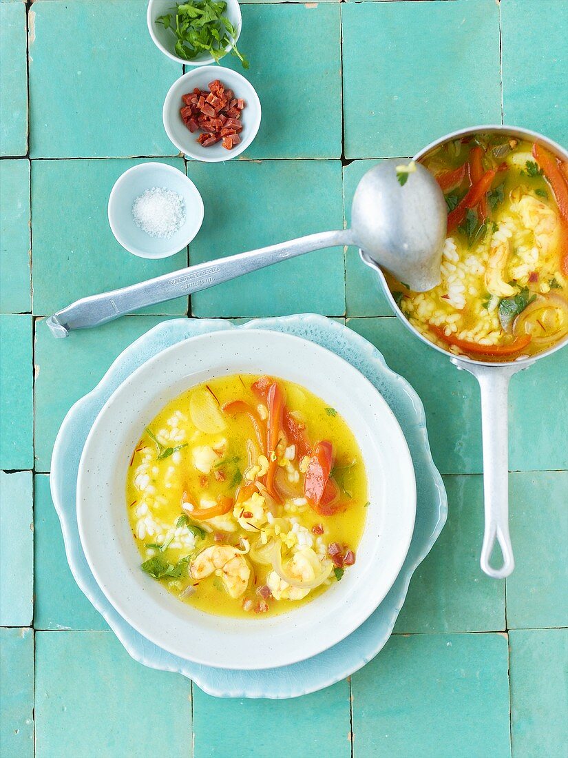 Prawn stew with chorizo and saffron