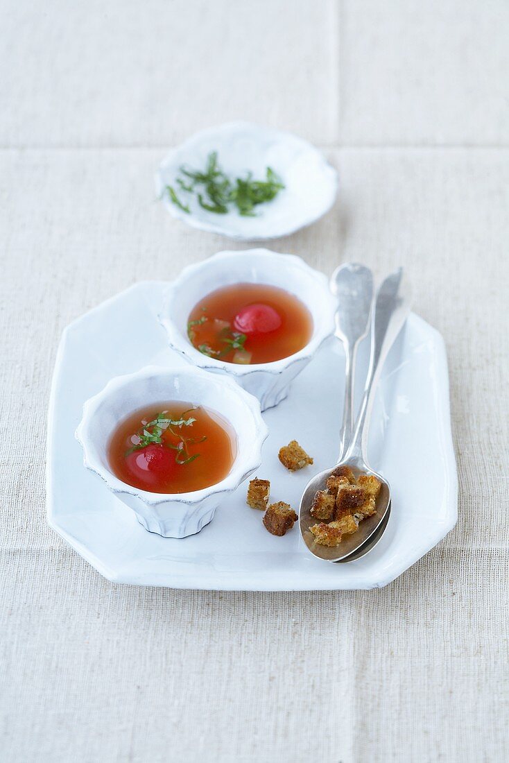 Tomatenbouillon mit Gemüse