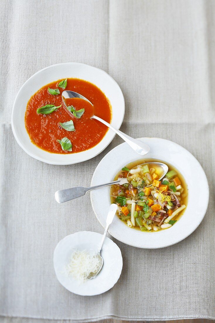 Tomato soup and minestrone