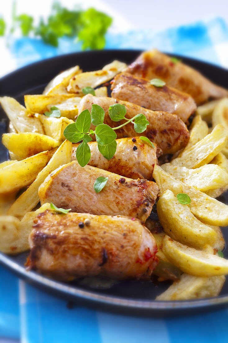 Pork roulades with potato wedges