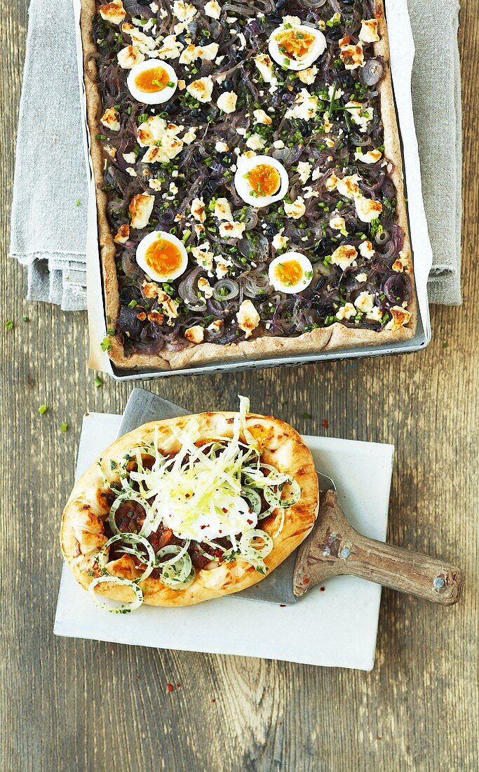 Onion and herb pizza and Turkish pide