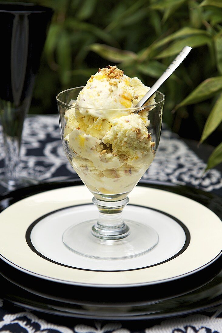 Peach ice cream with nuts