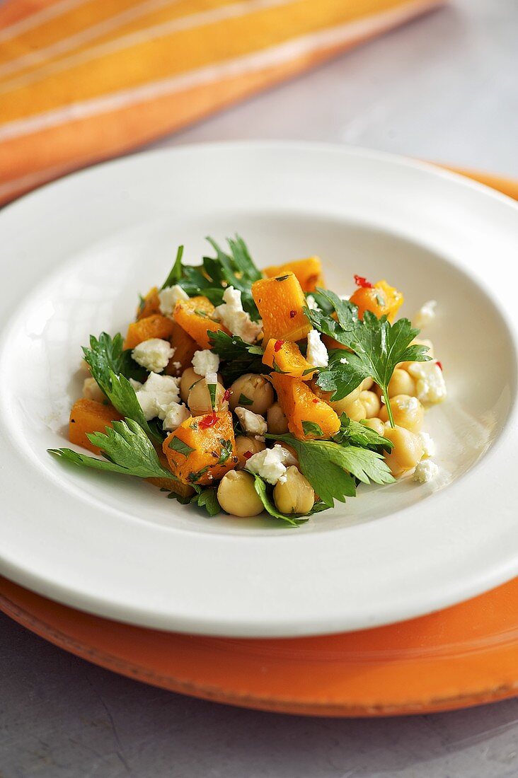 Chick-pea, pumpkin and feta salad with parsley