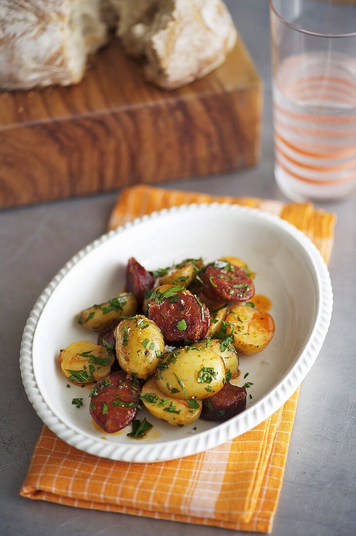 Potatoes with chorizo and parsley