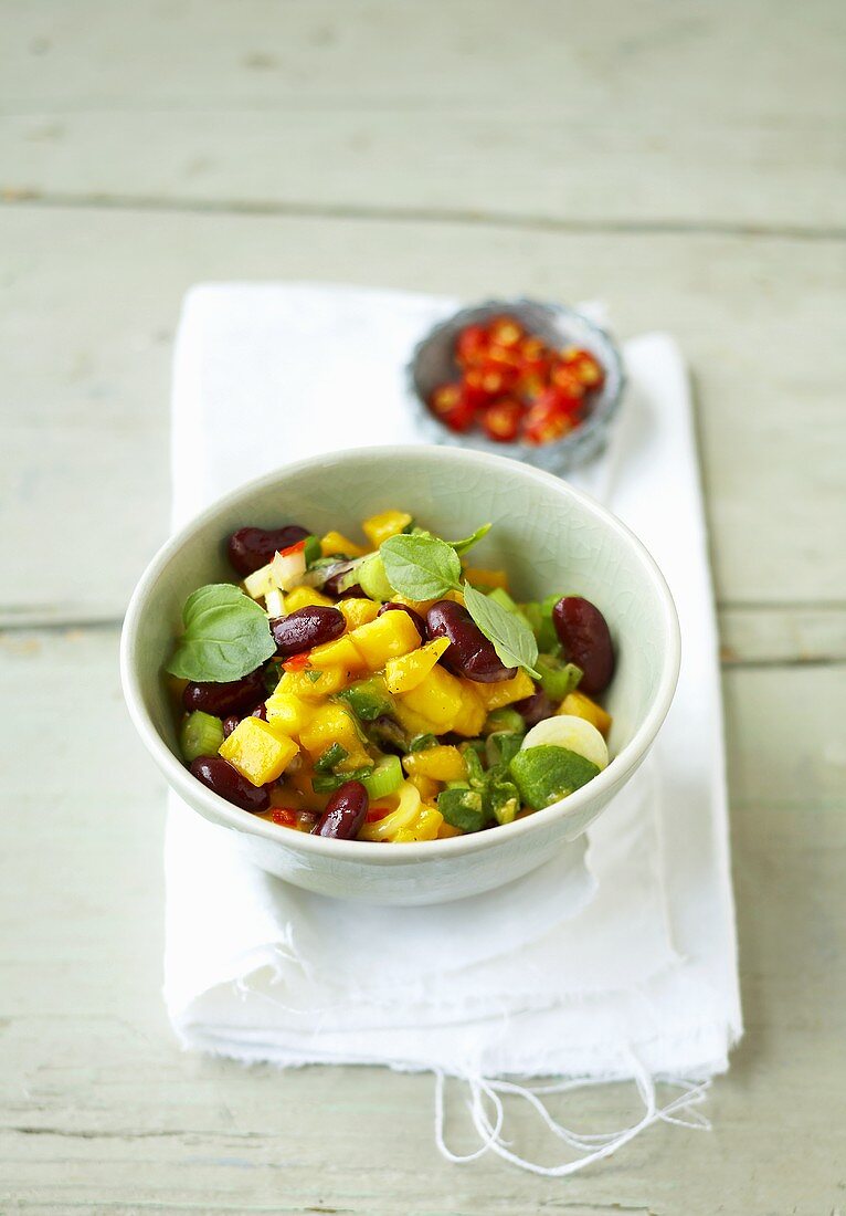 Bean and mango salad with mint