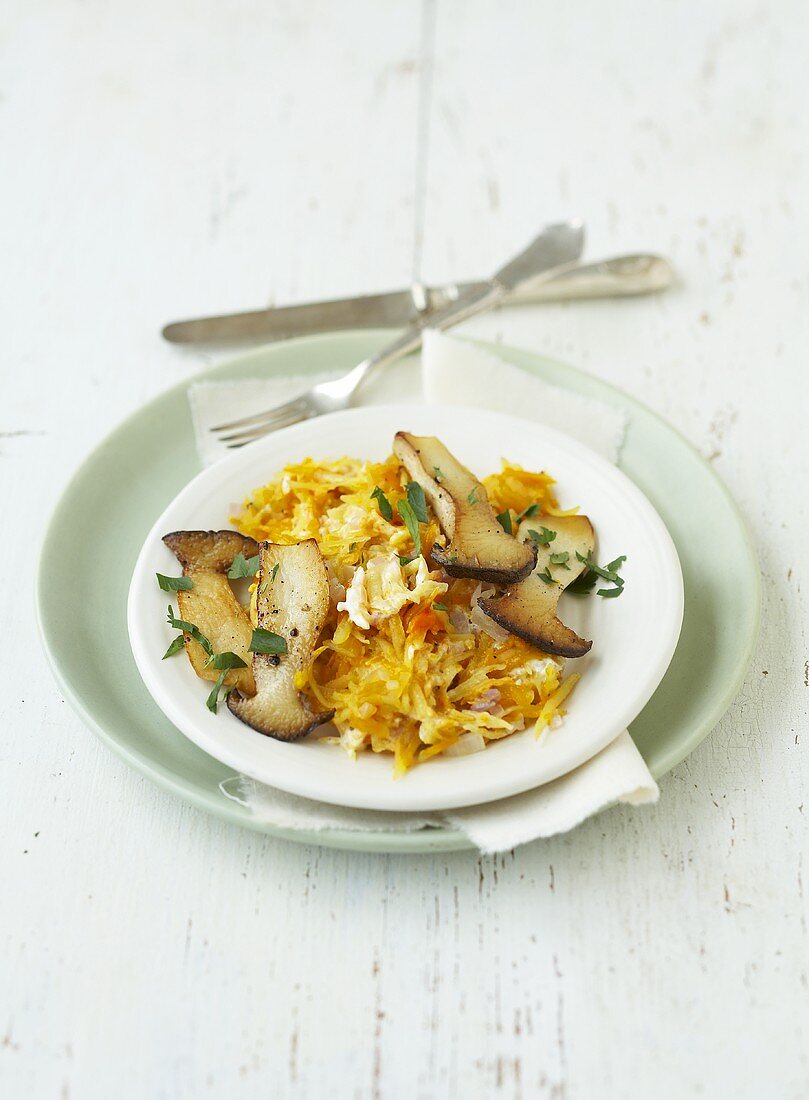 Pumpkin with fried mushrooms