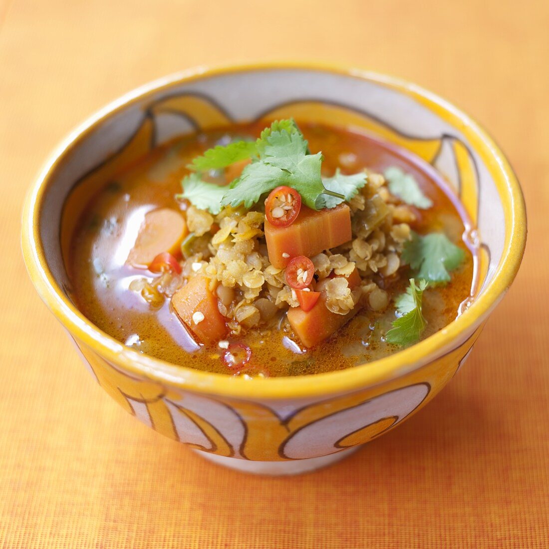 Vegetable soup with lentils and chilli