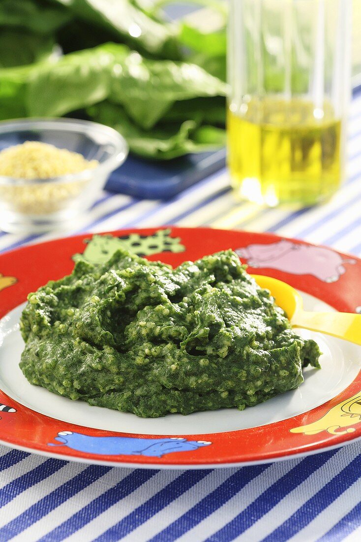 Millet, spinach and potato puree