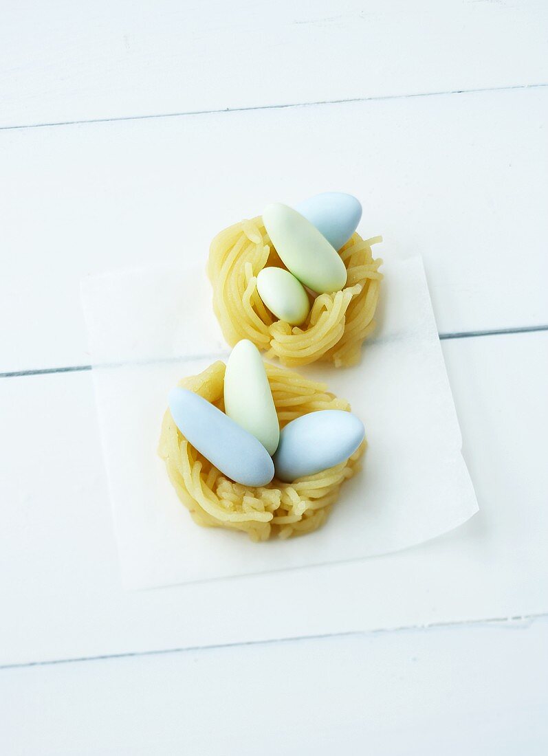 Sugar eggs in marzipan nests