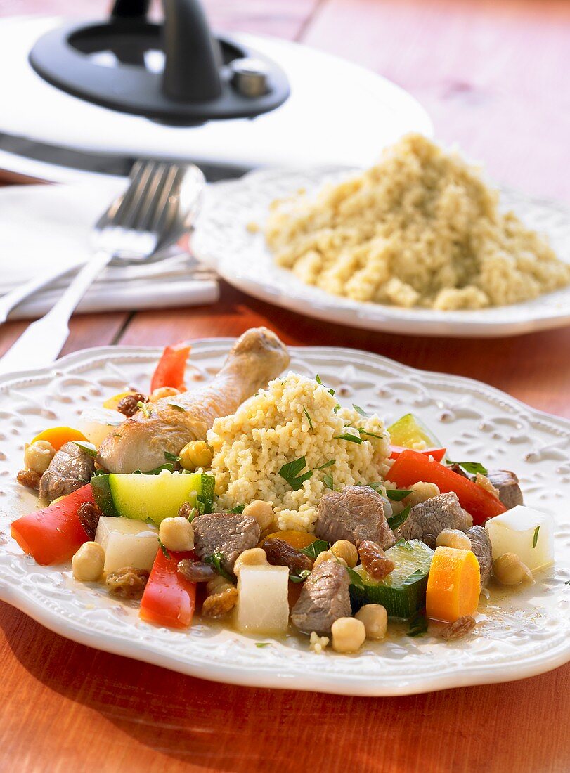 Middle Eastern couscous with fillet of lamb and vegetables