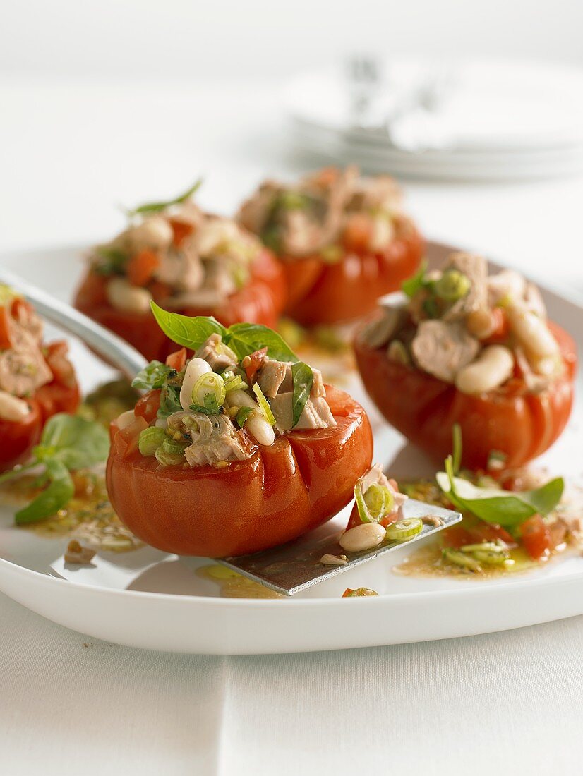 Beefsteak tomatoes with tuna and bean stuffing