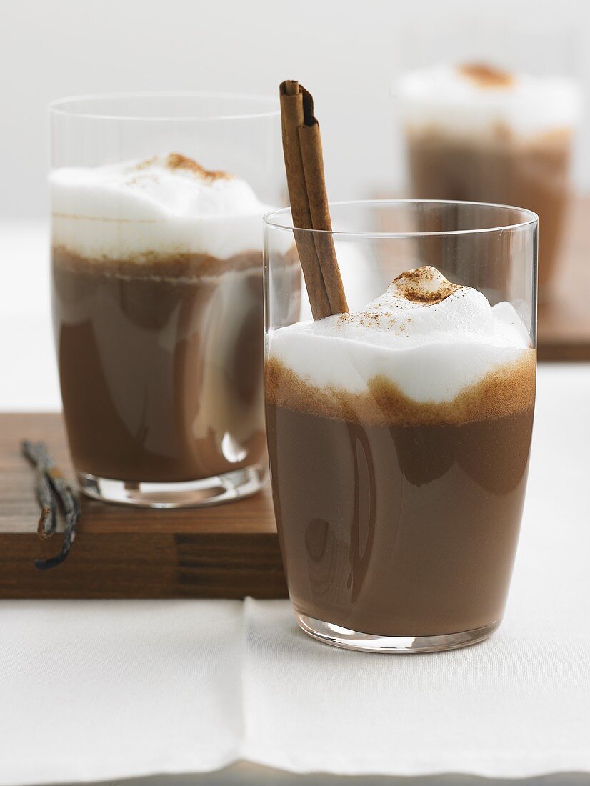 Drinking chocolate with cinnamon and frothed milk