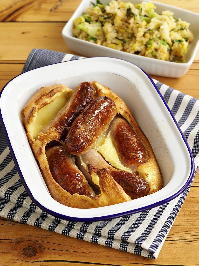 Toad-in-the-hole (Sausages in Yorkshire pudding batter, UK)