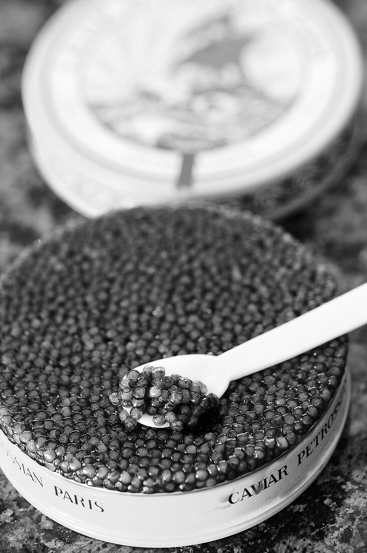Black caviar in a tin