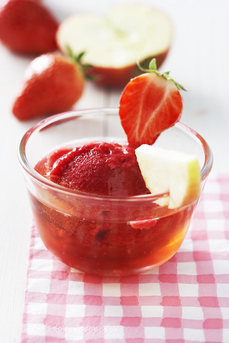 Strawberry sorbet in apple juice