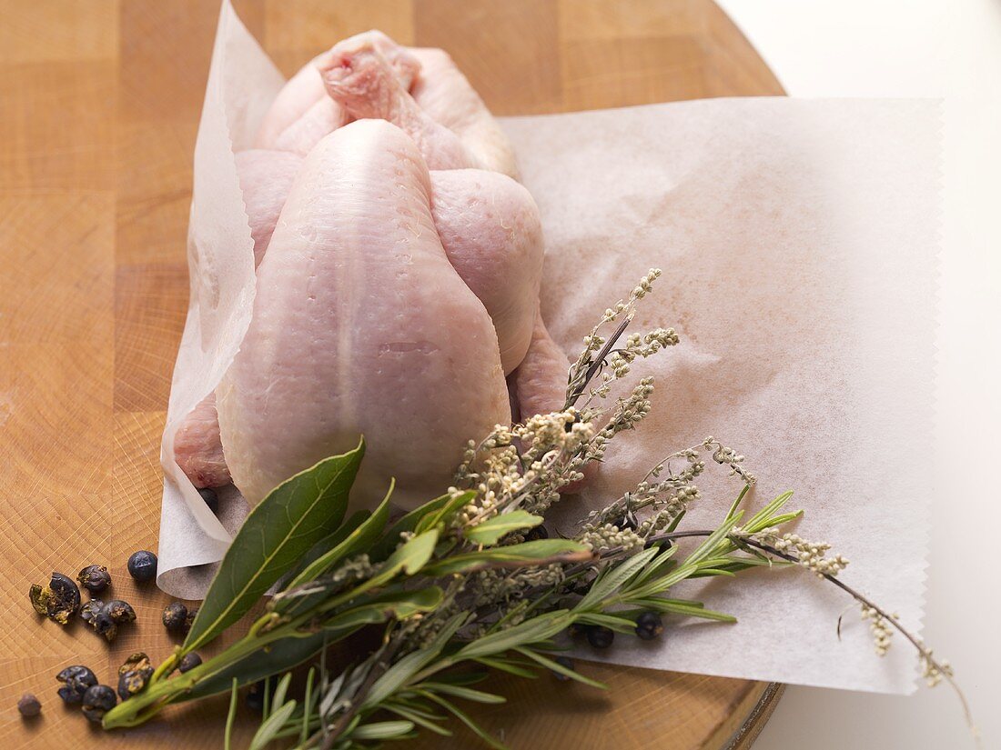 Still life with poulard and herbs