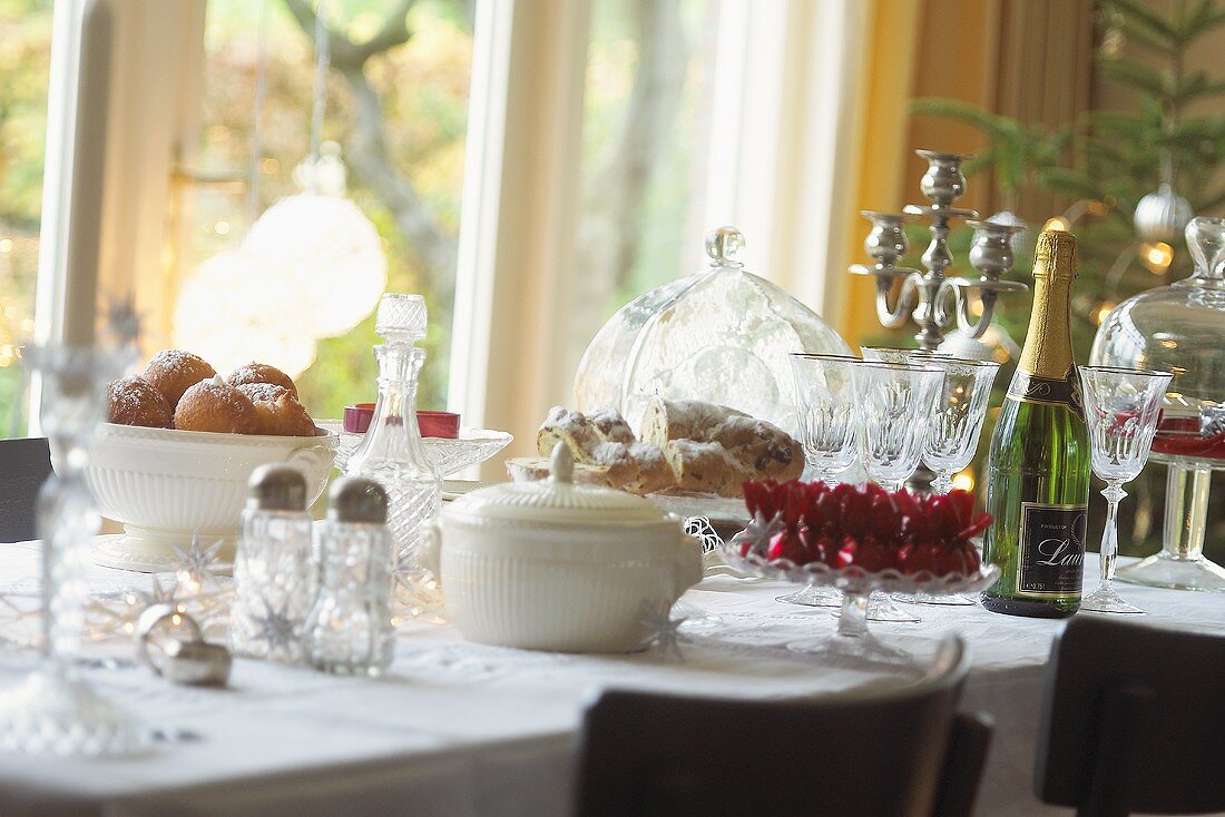 Christmas table with champagne