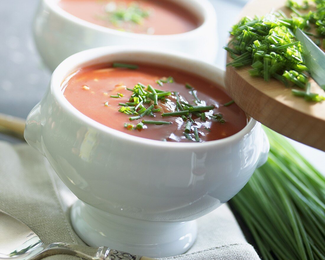 Cream of tomato soup with chives