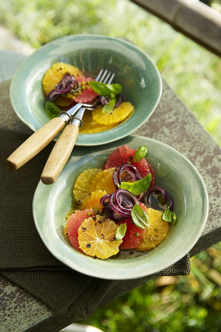 Grapefruit and orange salad with red onions