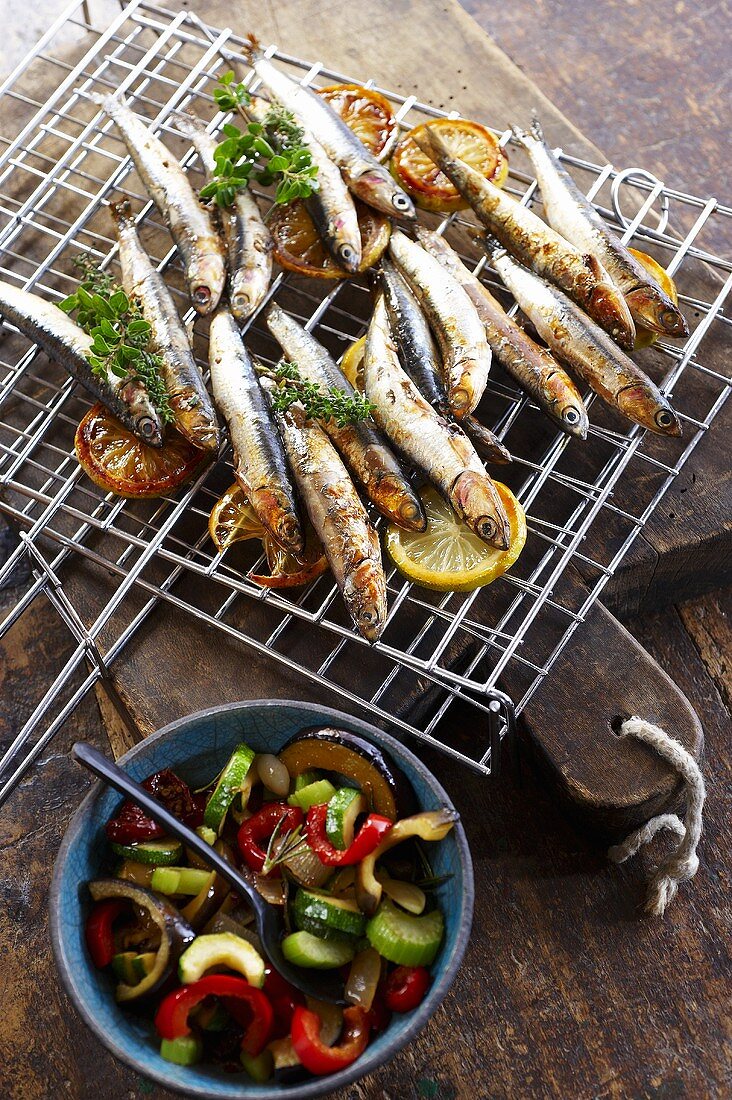 Sardines on a barbeque grill