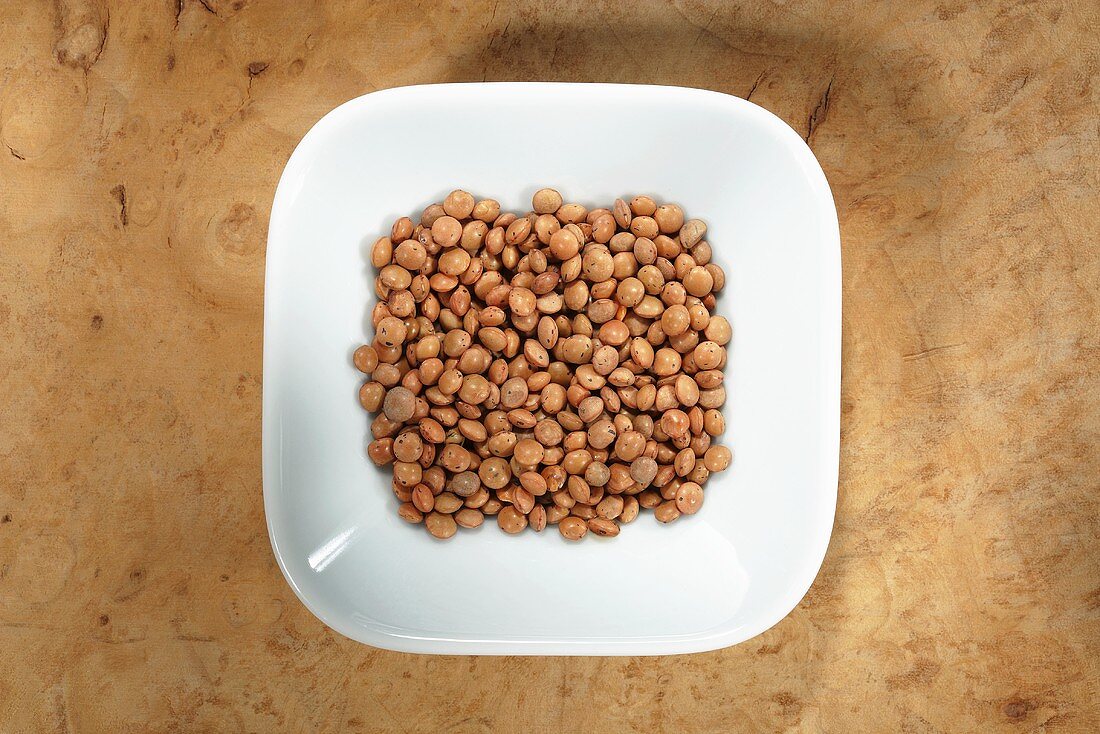 Mountain lentils in dish from above