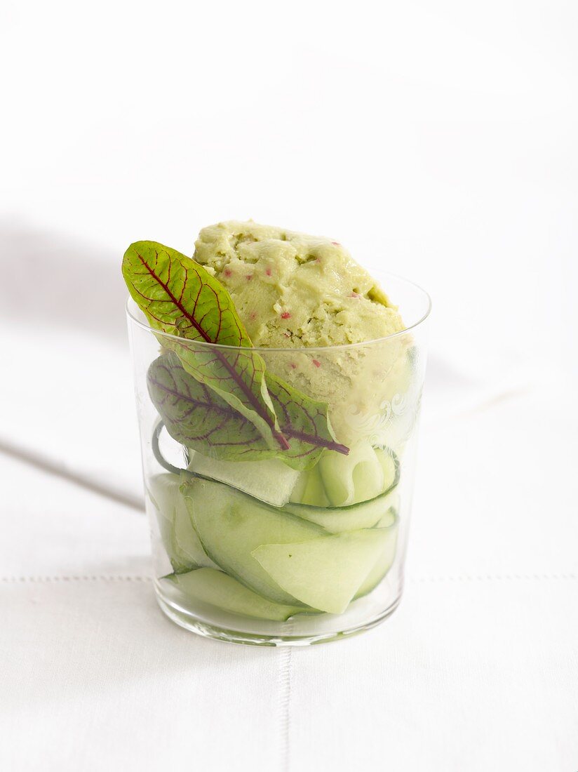 Avocado sorbet with pink peppercorns