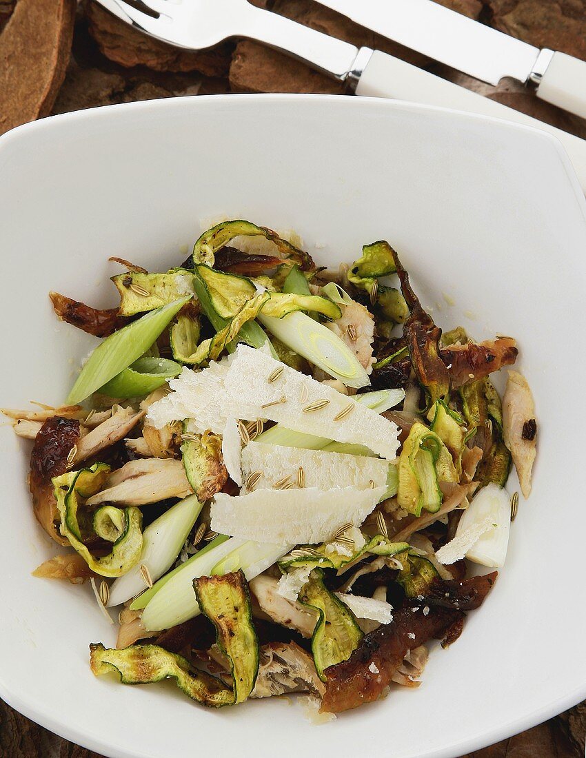 Warm courgette and chicken salad with Parmesan