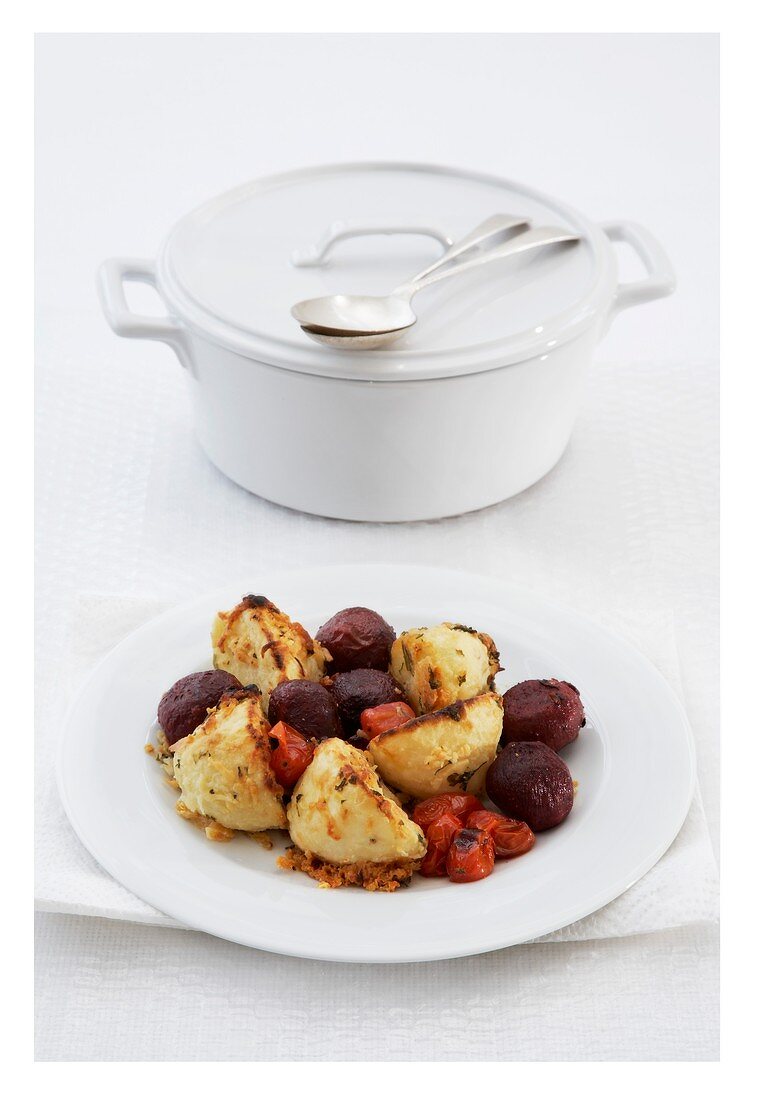 Roasted baby beetroot with Parmesan potatoes